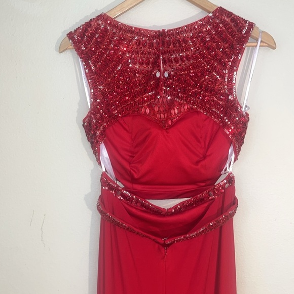Sherri Hill Prom Dress Two Piece Beaded Red Sequin 6 - Picture 7 of 12